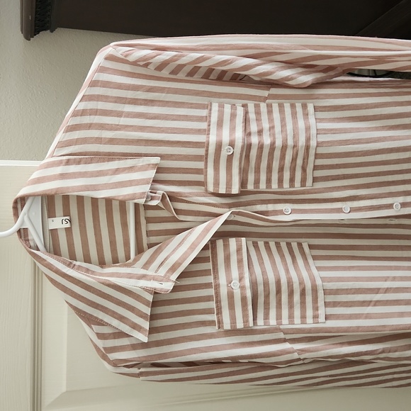 NWOT Never Worn Tan Striped Button Down - Picture 2 of 3